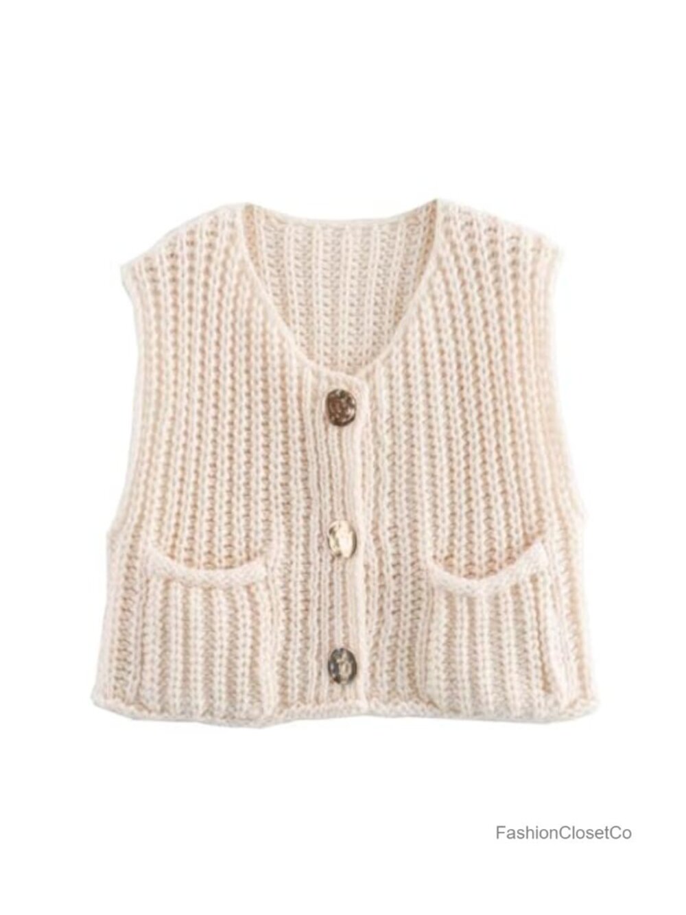 Chunky Crochet Knit Sweater Vest Sleeveless Button Down Y2K Streetwear Top